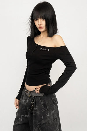 Black Asymmetrical Off-Shoulder Top