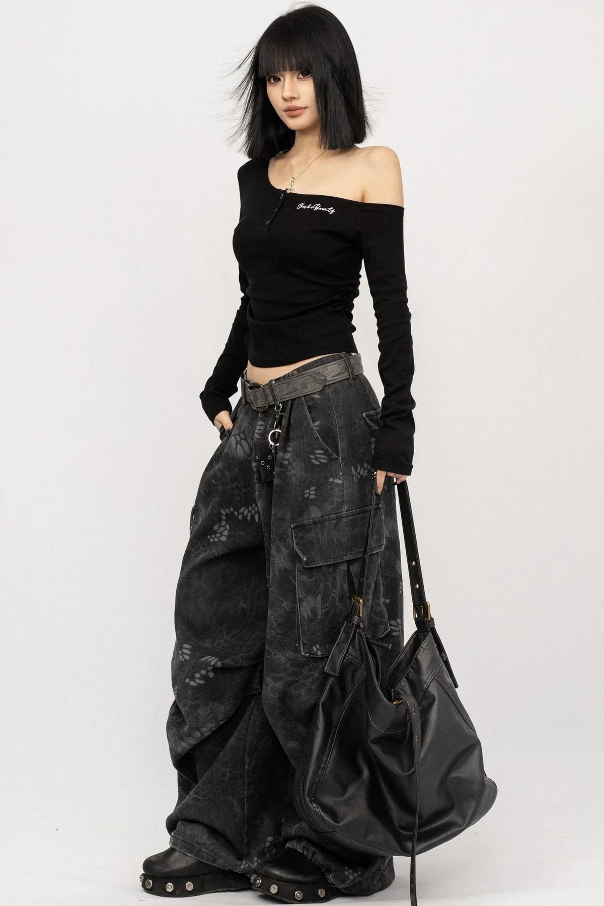 Black Asymmetrical Off-Shoulder Top