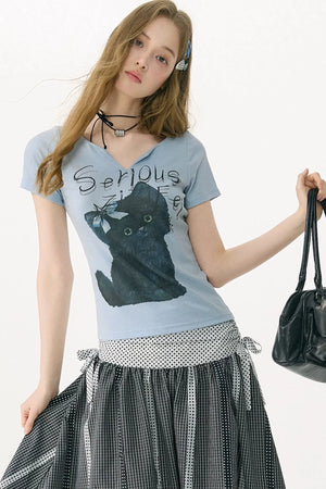 Black Cat V-Neck T-Shirt