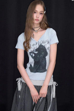 Black Cat V-Neck T-Shirt
