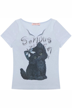 Black Cat V-Neck T-Shirt