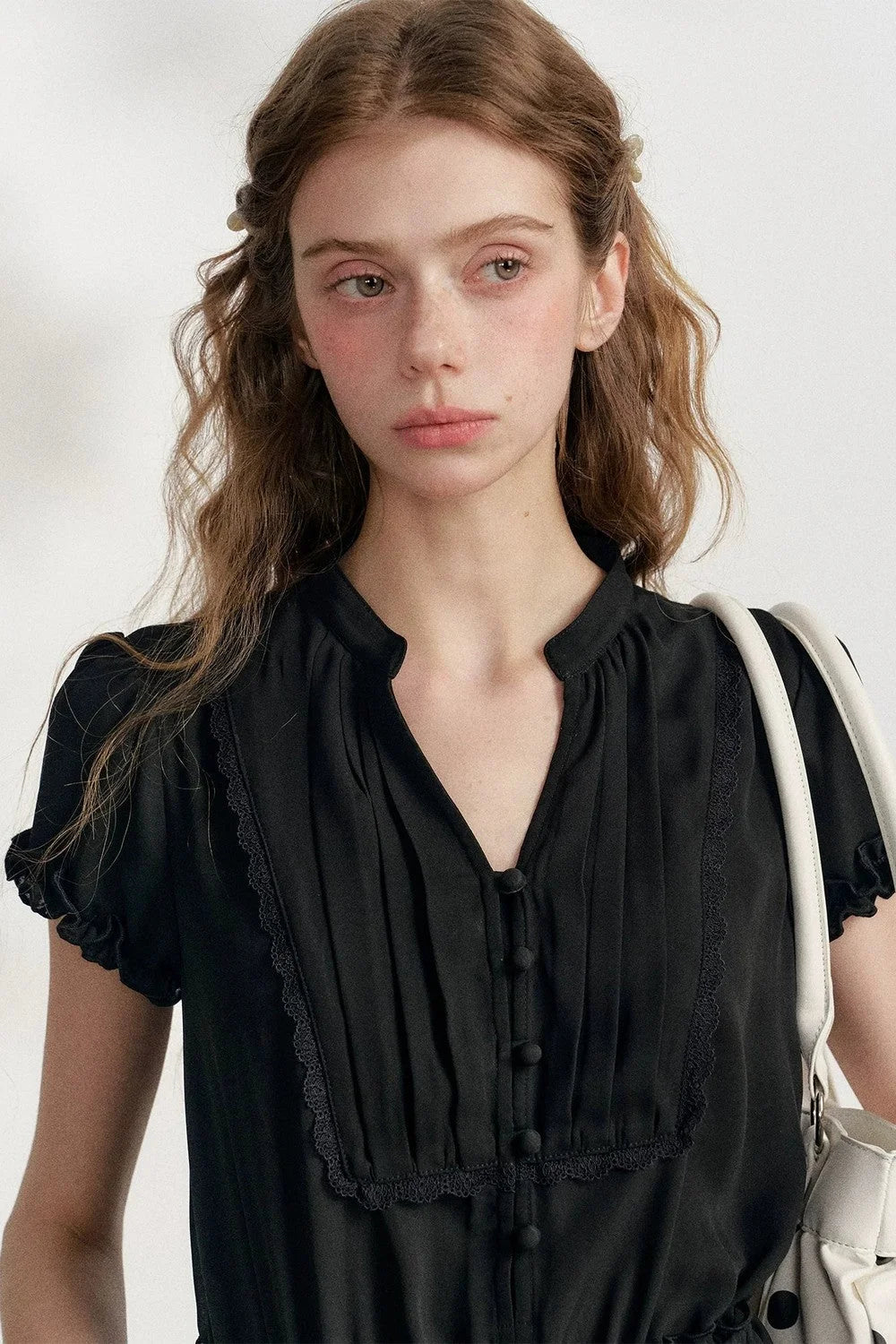 Black Chiffon Short-Sleeve Blouse