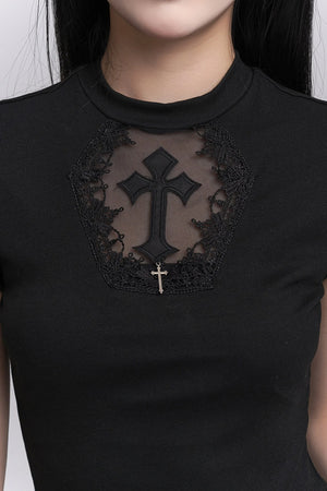 Black Cross Lace Short Sleeve T-Shirt