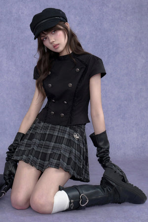 Black Double-Breasted Stand Collar Shirt