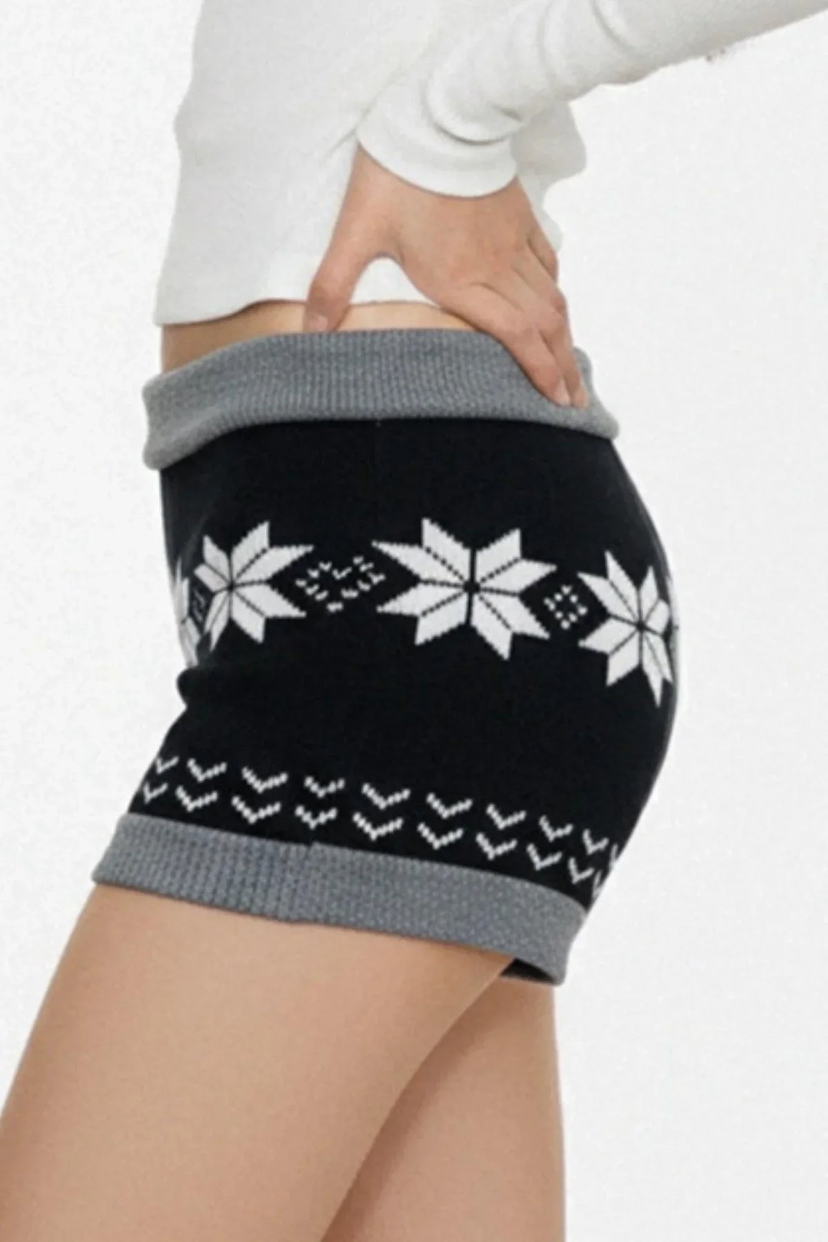 Black Fair Isle Knit Shorts