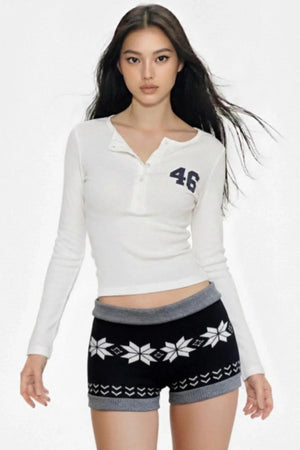 Black Fair Isle Knit Shorts