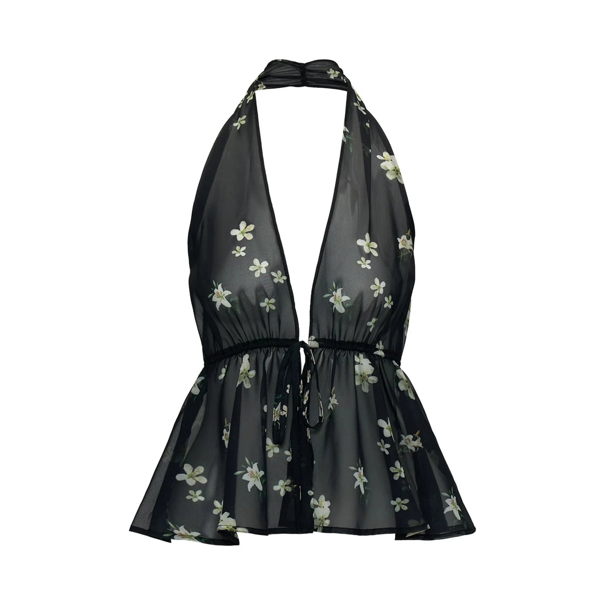 Black Floral Halter Tie Camisole Top Set-Up