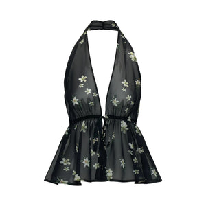 Black Floral Halter Tie Camisole Top Set-Up