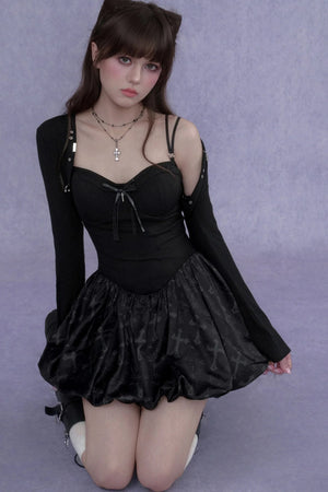 Black Floral Strap Dress Set-Up