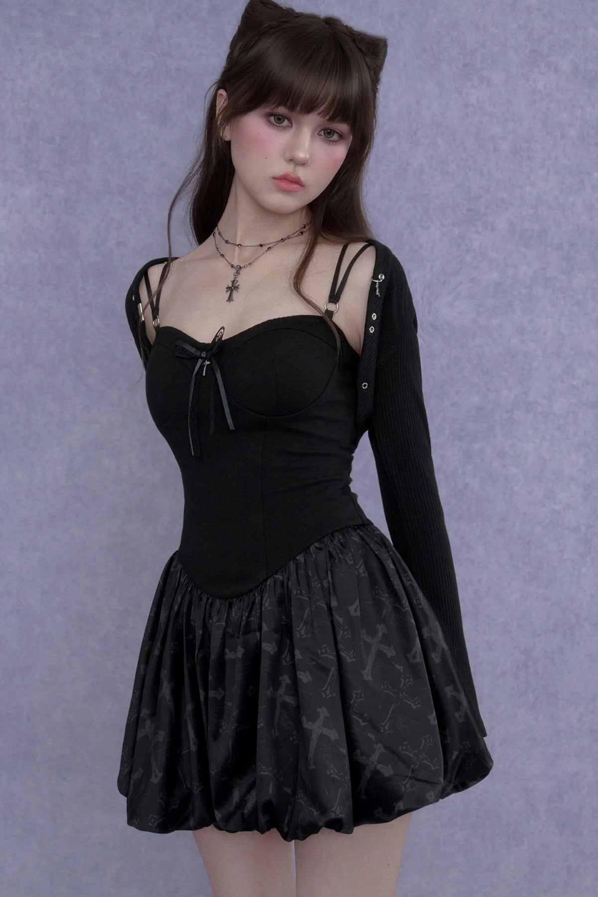 Black Floral Strap Dress Set-Up
