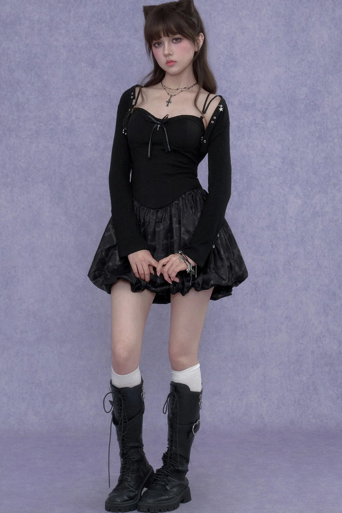 Black Floral Strap Dress Set-Up