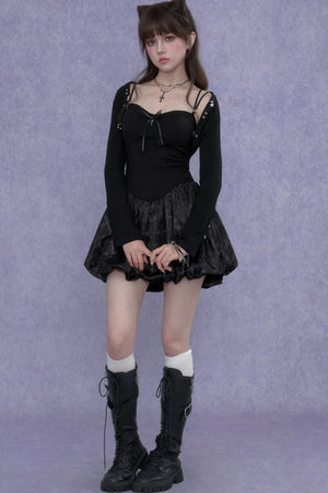 Black Floral Strap Dress Set-Up