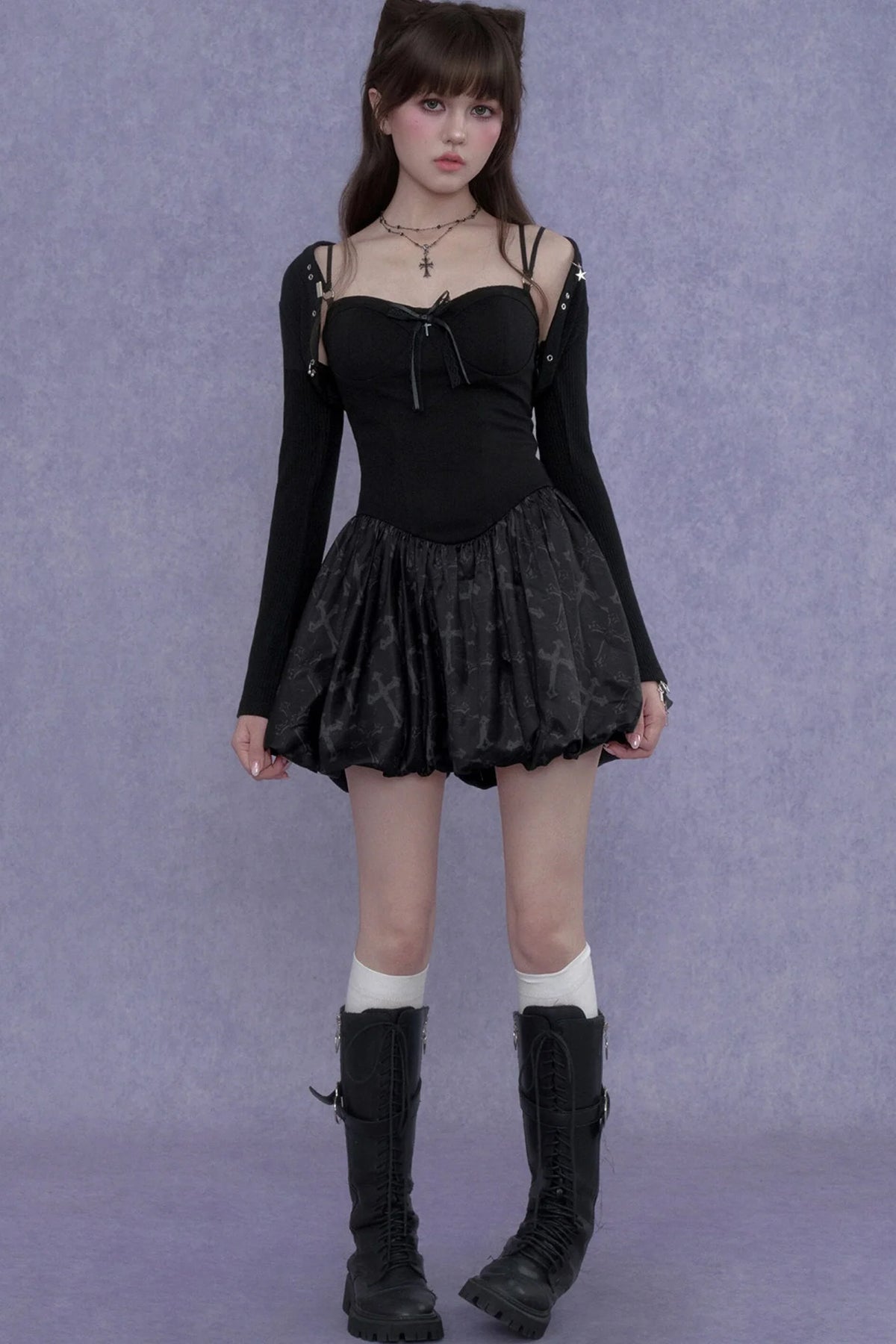 Black Floral Strap Dress Set-Up