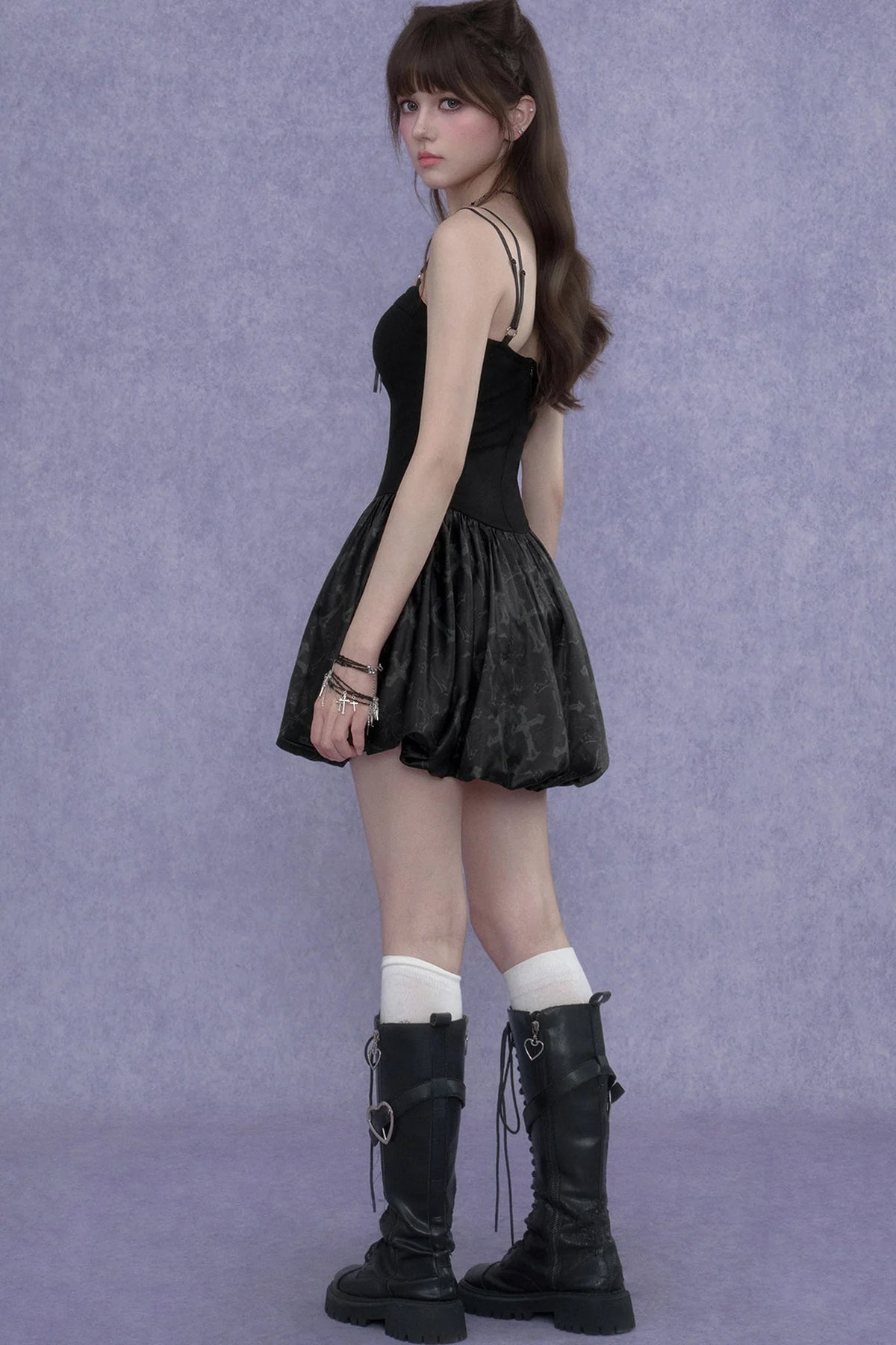Black Floral Strap Dress Set-Up