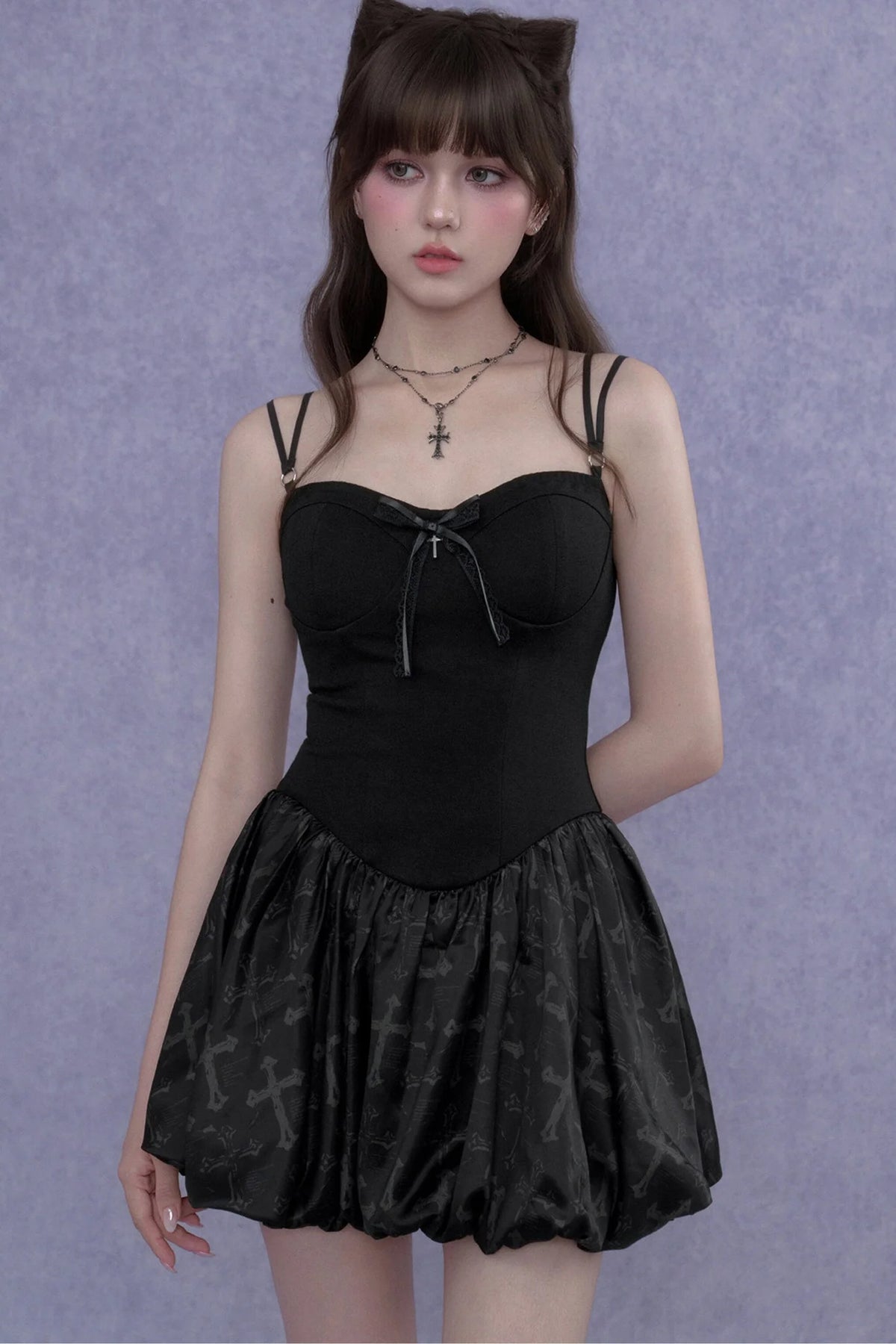 Black Floral Strap Dress Set-Up