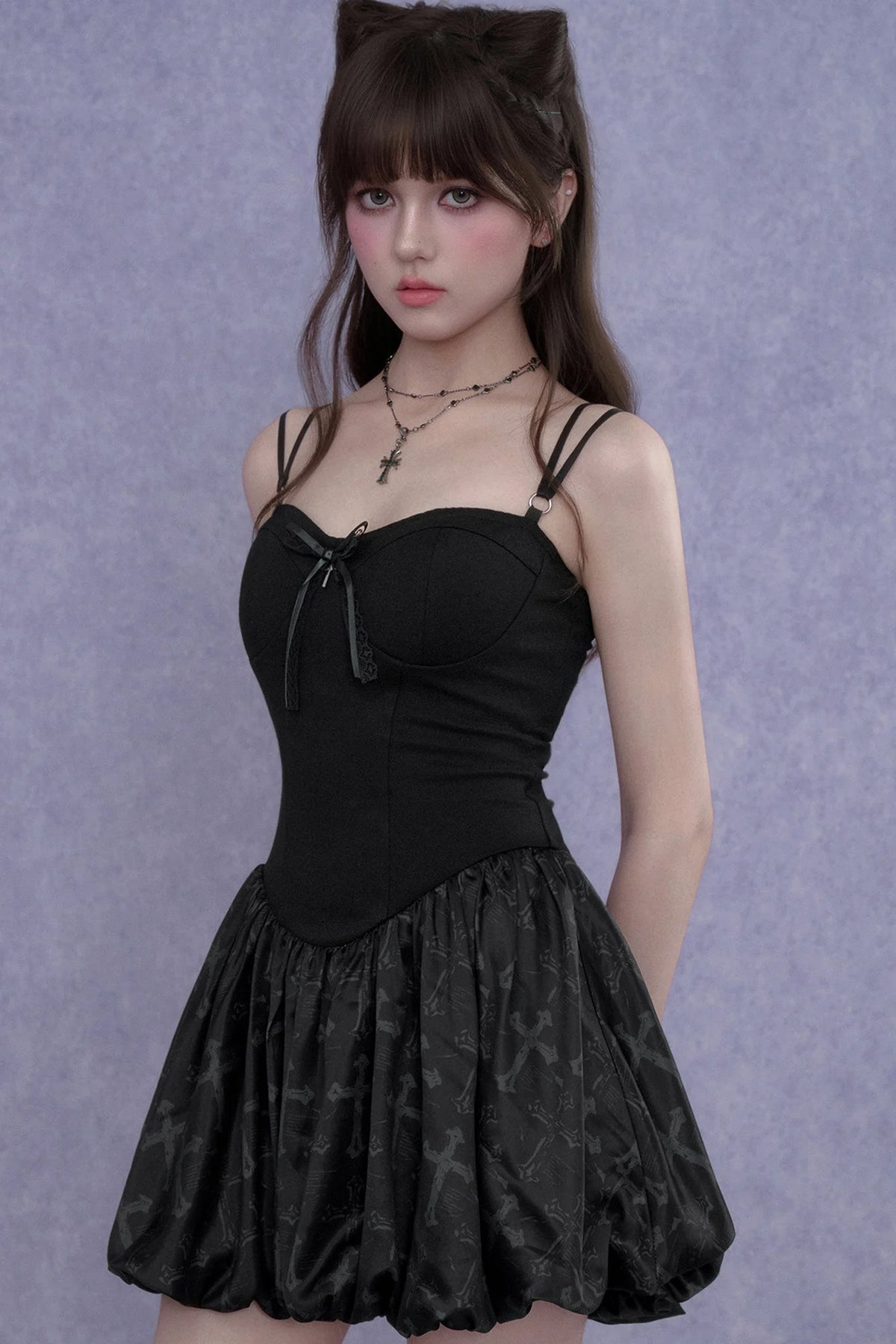 Black Floral Strap Dress Set-Up