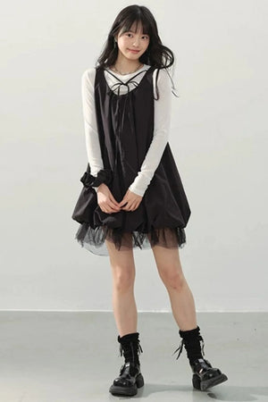 Black Gauze Bubble Dress Set