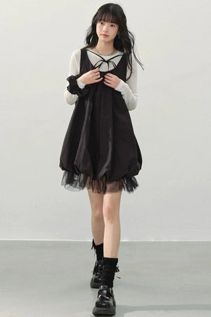 Black Gauze Bubble Dress Set