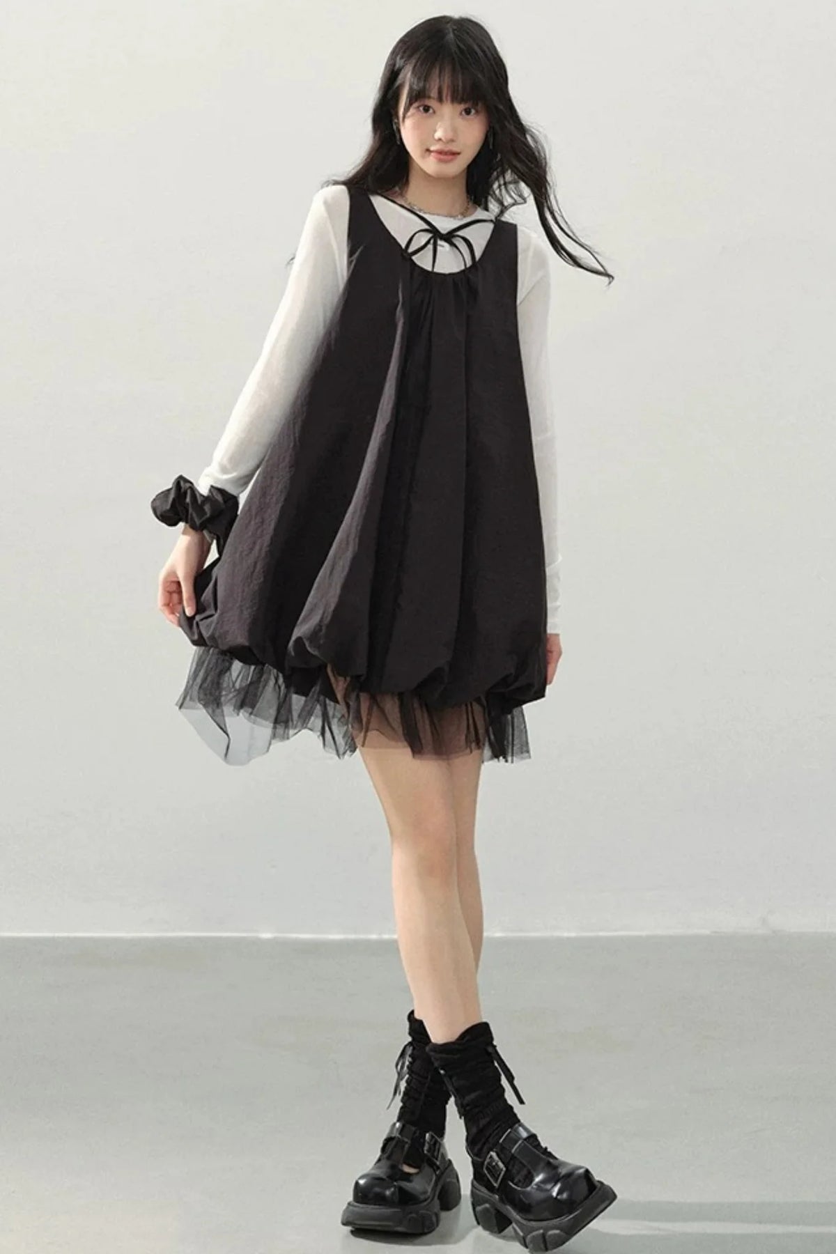 Black Gauze Bubble Dress Set