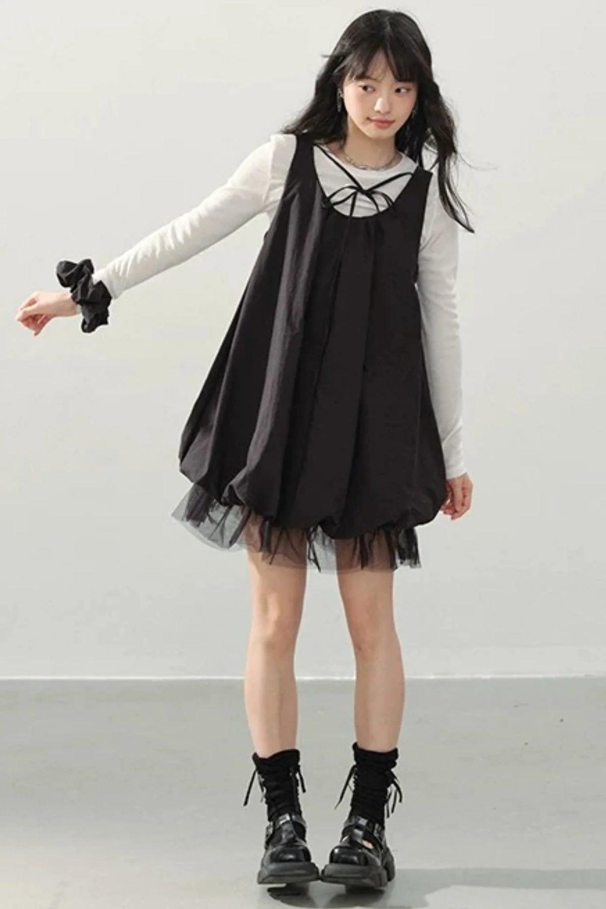 Black Gauze Bubble Dress Set