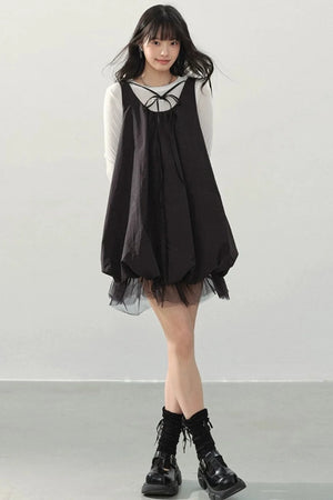 Black Gauze Bubble Dress Set