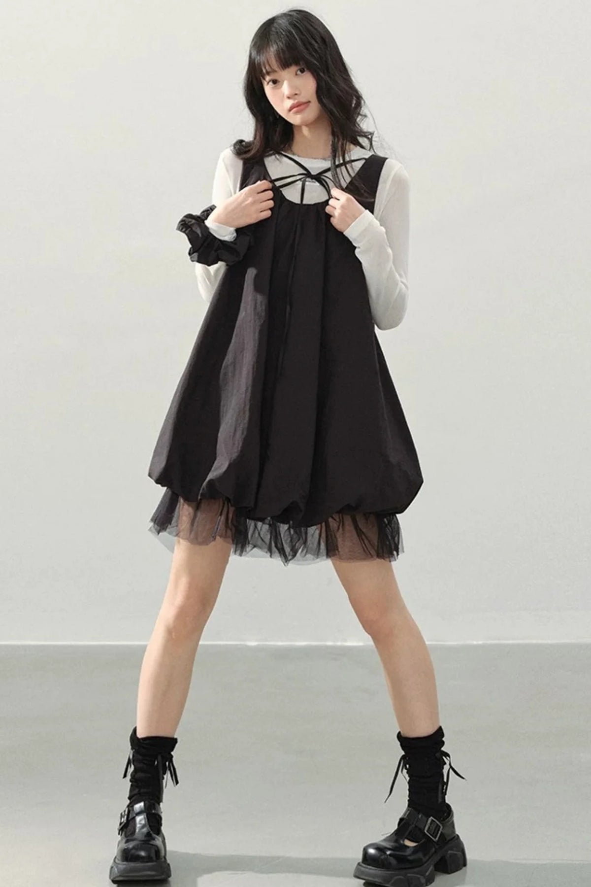 Black Gauze Bubble Dress Set