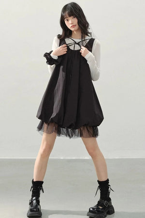 Black Gauze Bubble Dress Set