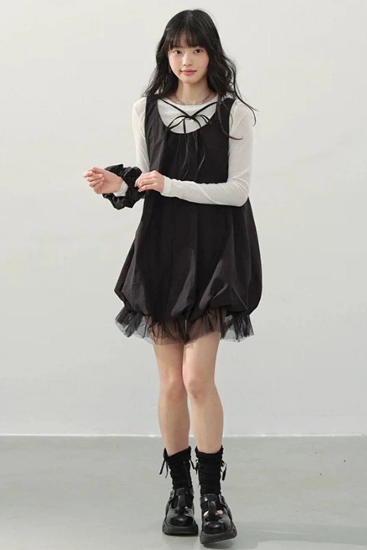 Black Gauze Bubble Dress Set