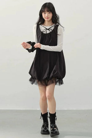 Black Gauze Bubble Dress Set