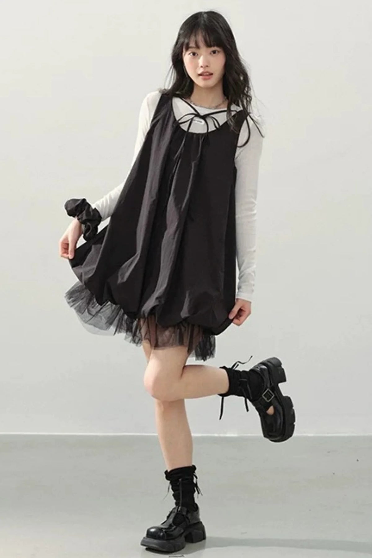Black Gauze Bubble Dress Set
