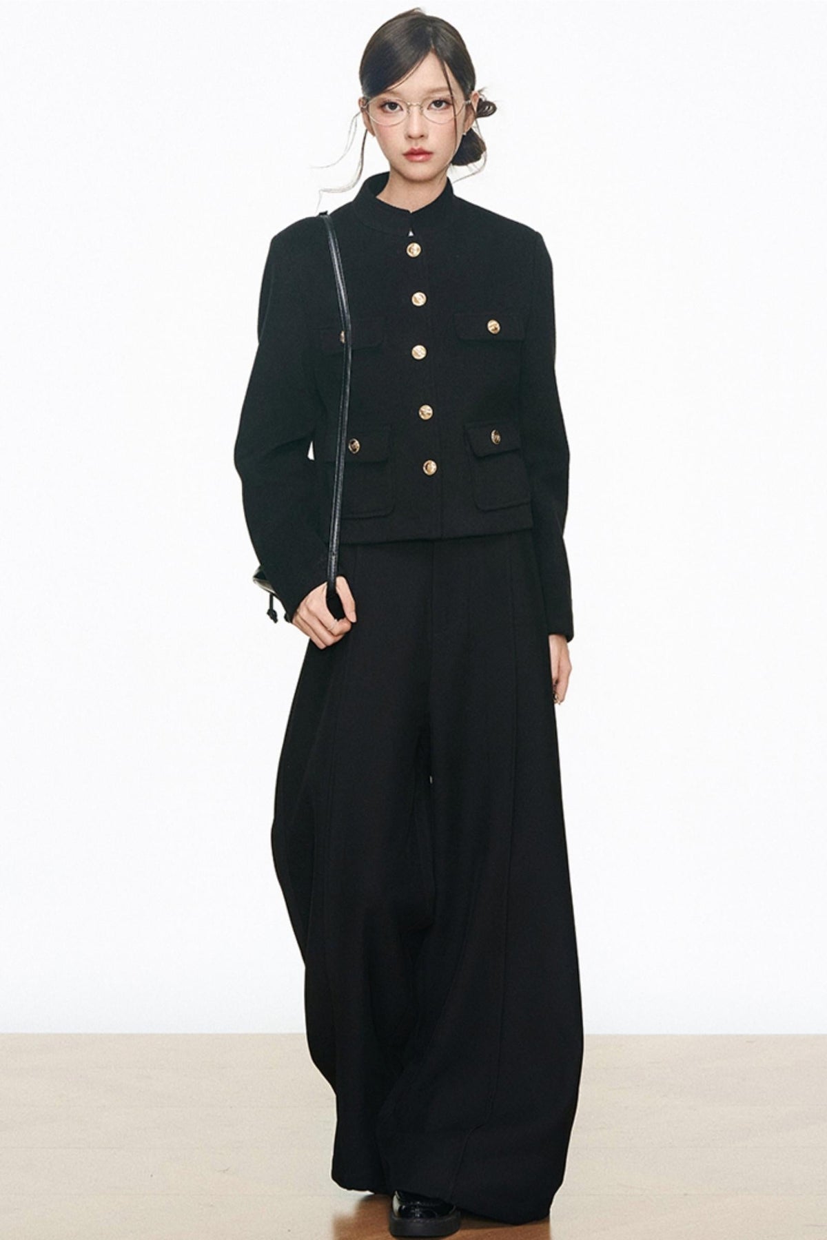 Black Gold Buckle Short Jacket Set-Up