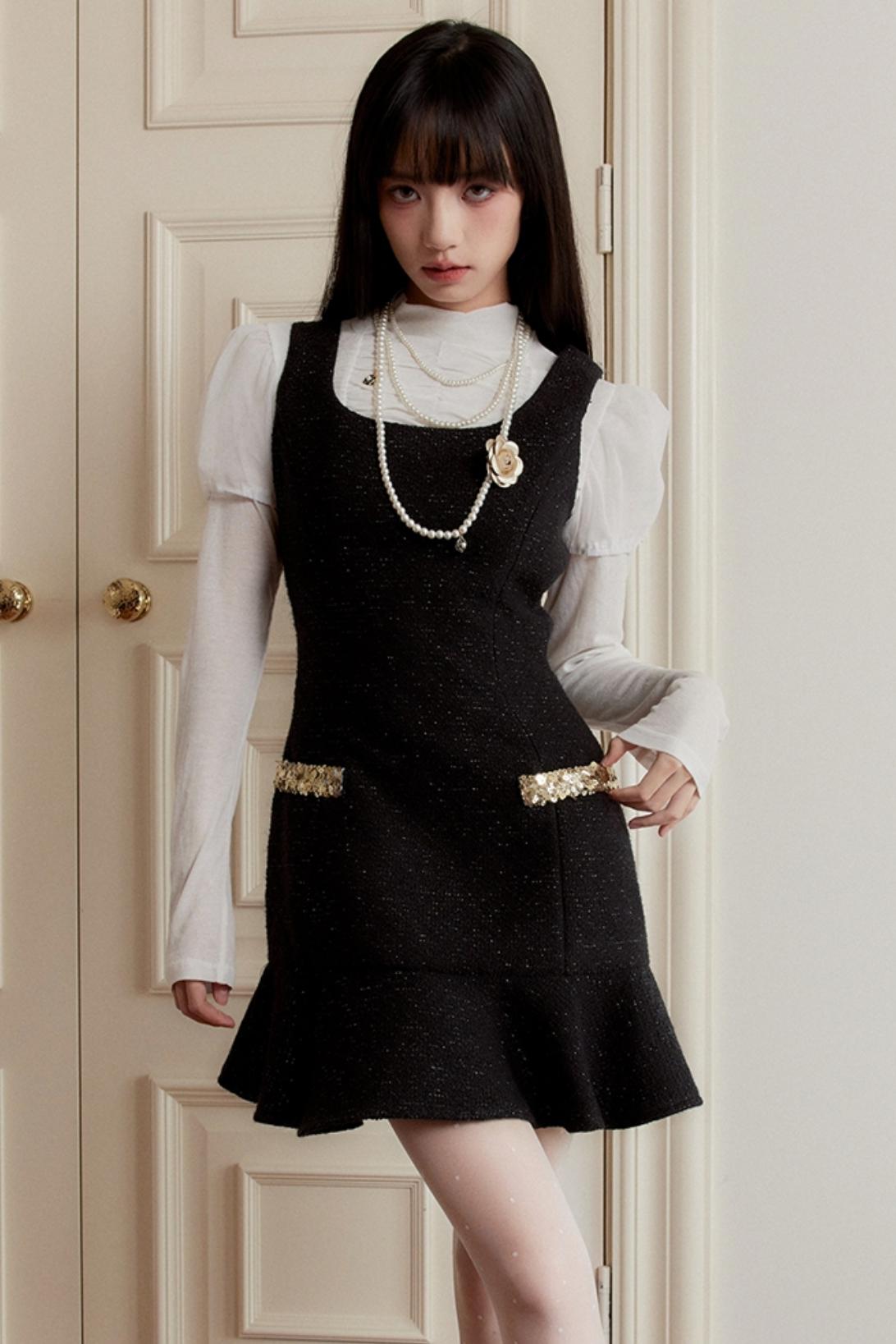 Black Gold Suit Skirt Dress Set-Up