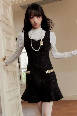 Black Gold Suit Skirt Dress Set-Up