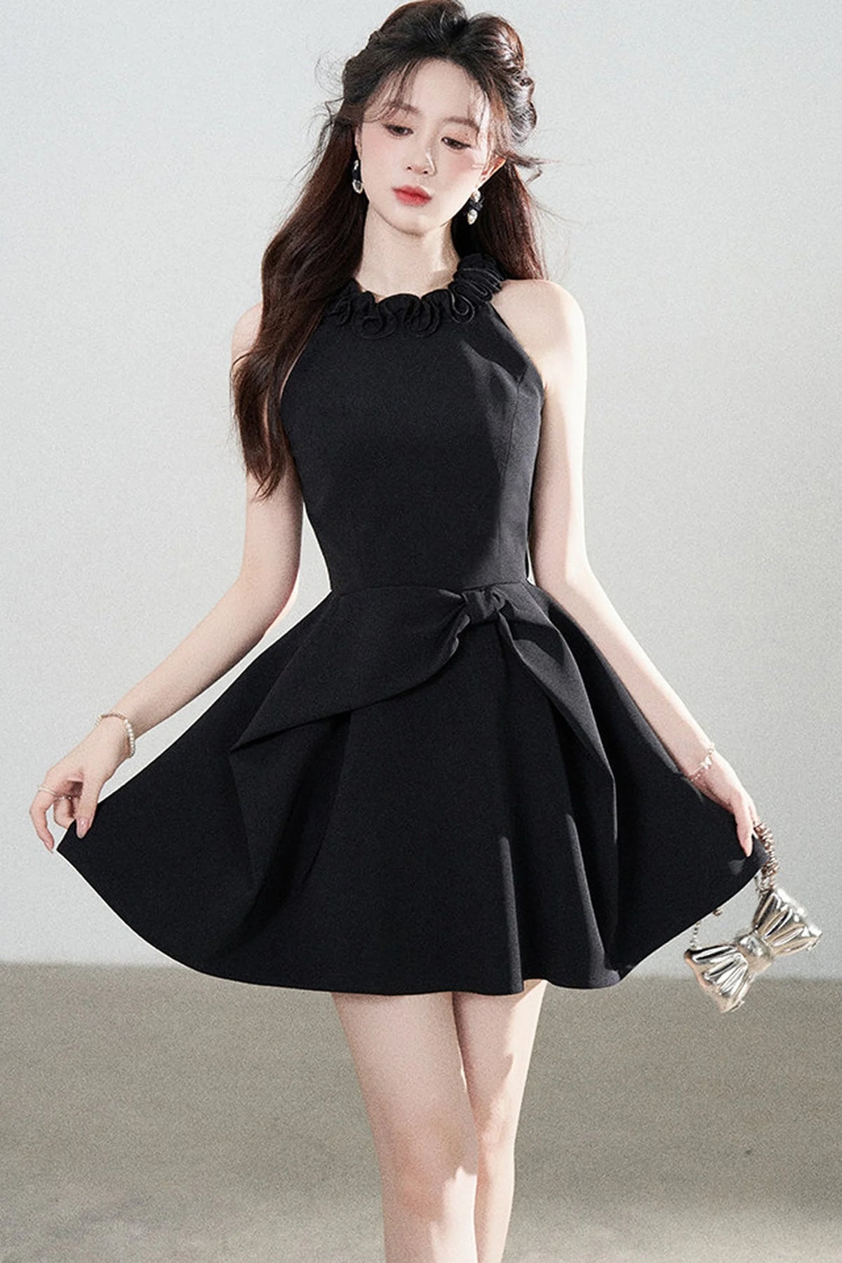 Black Halter A-Line Dress