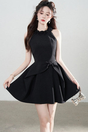Black Halter A-Line Dress