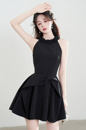 Black Halter A-Line Dress