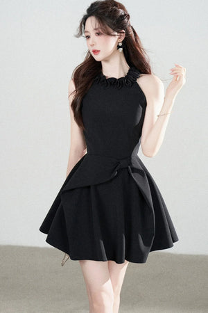 Black Halter A-Line Dress