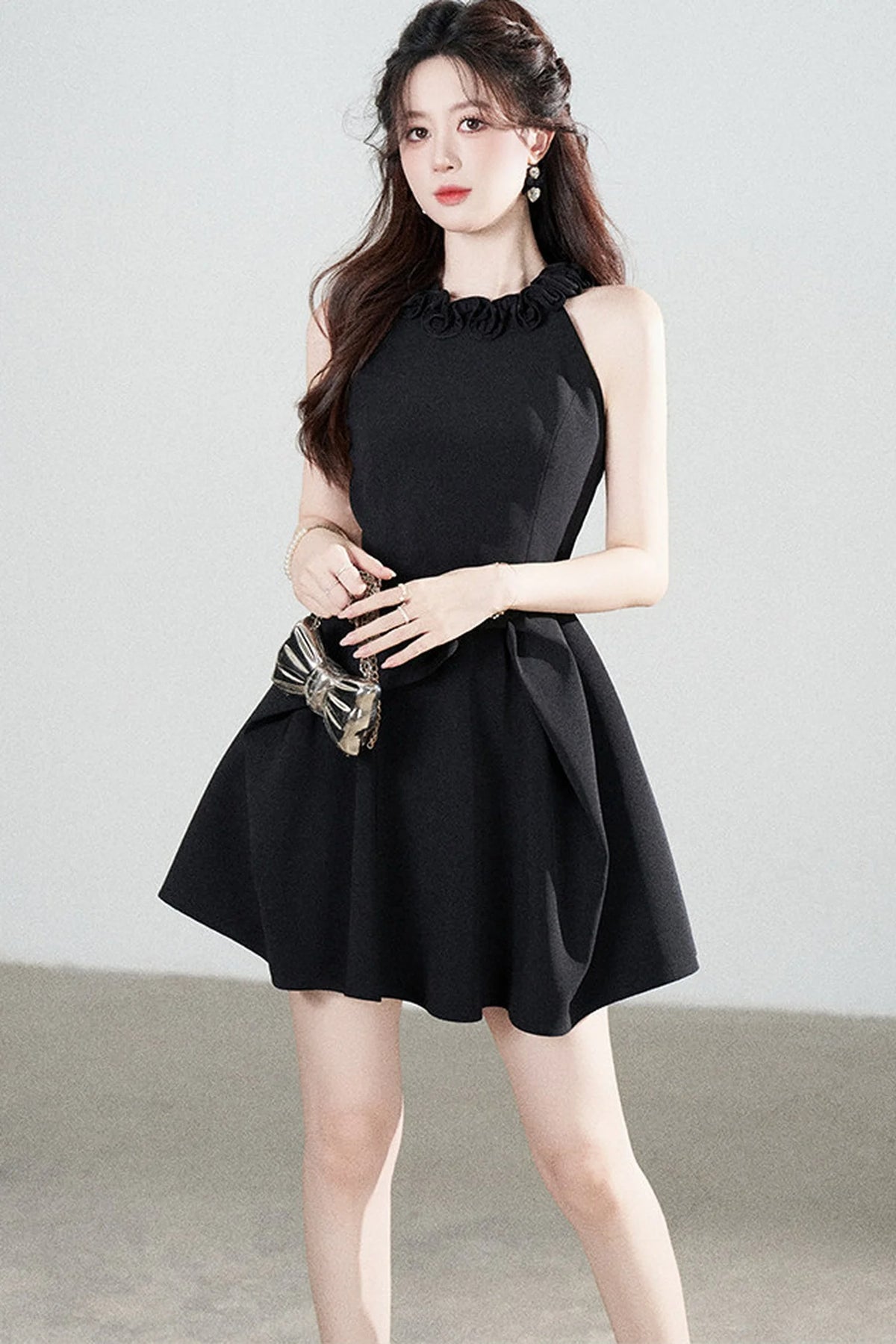 Black Halter A-Line Dress