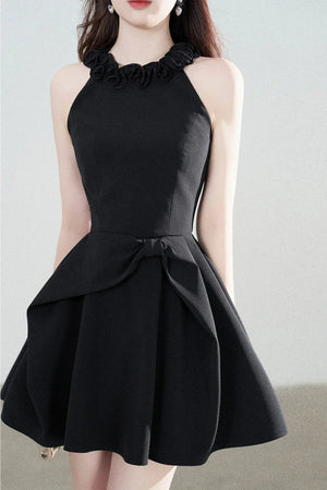 Black Halter A-Line Dress