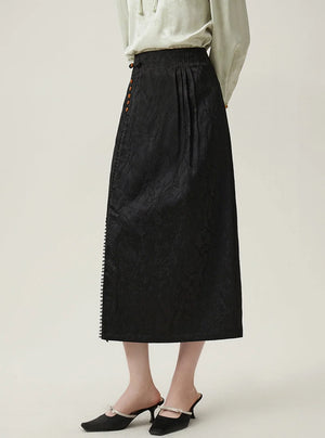 Black High Waist Jacquard Skirt