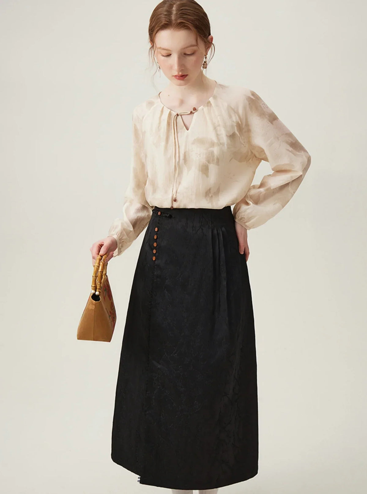 Black High Waist Jacquard Skirt