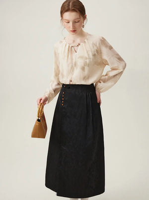 Black High Waist Jacquard Skirt