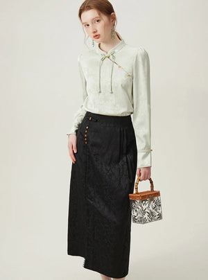 Black High Waist Jacquard Skirt