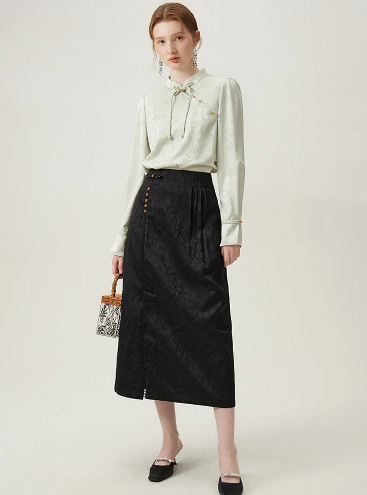 Black High Waist Jacquard Skirt
