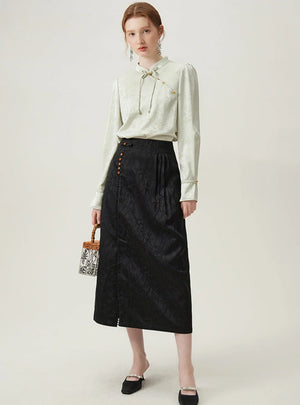 Black High Waist Jacquard Skirt