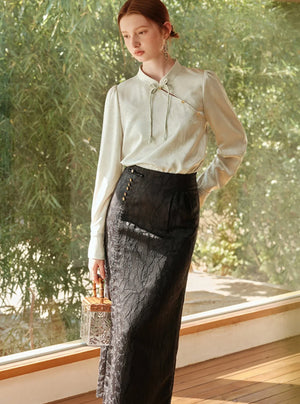 Black High Waist Jacquard Skirt