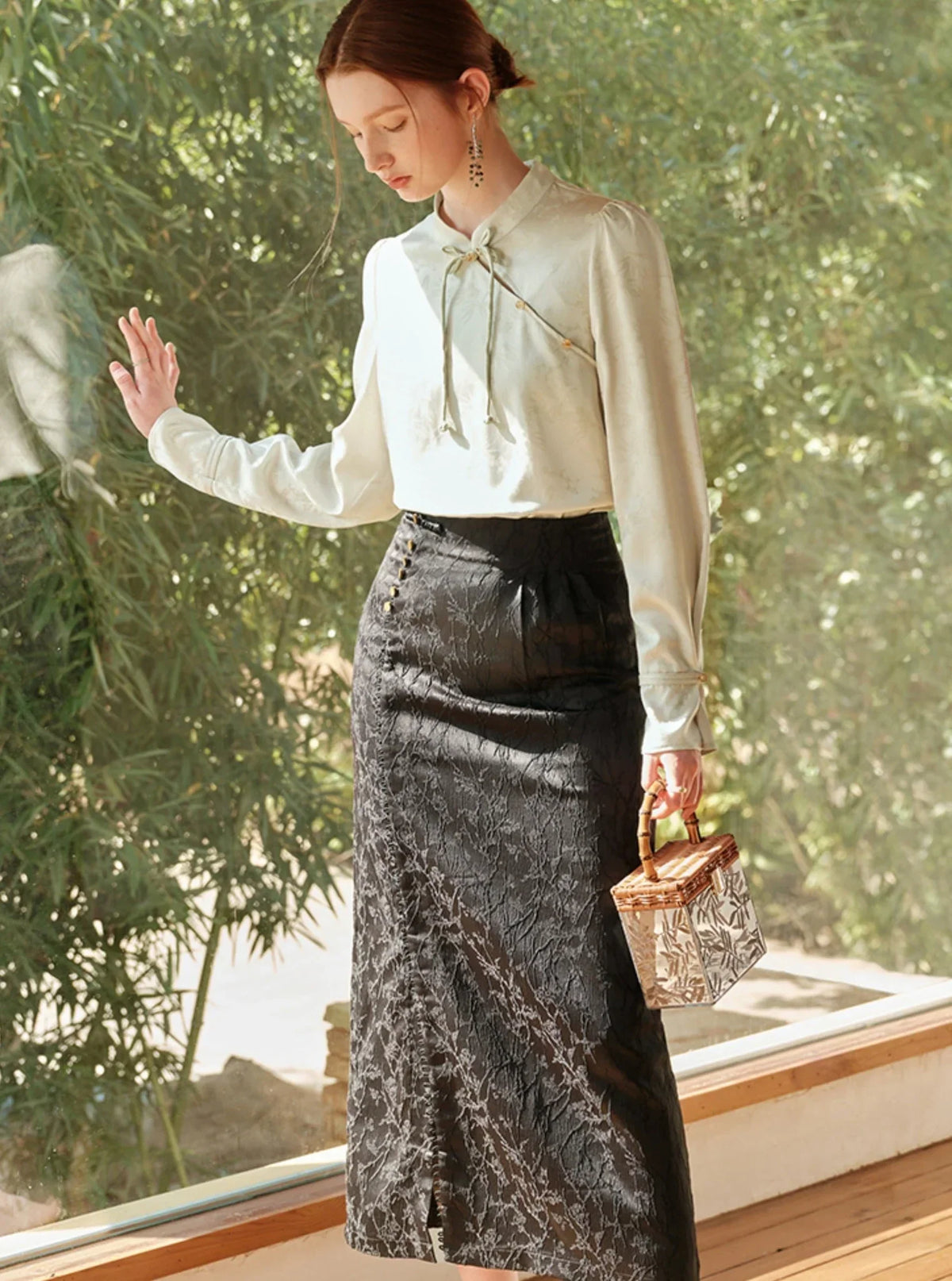Black High Waist Jacquard Skirt