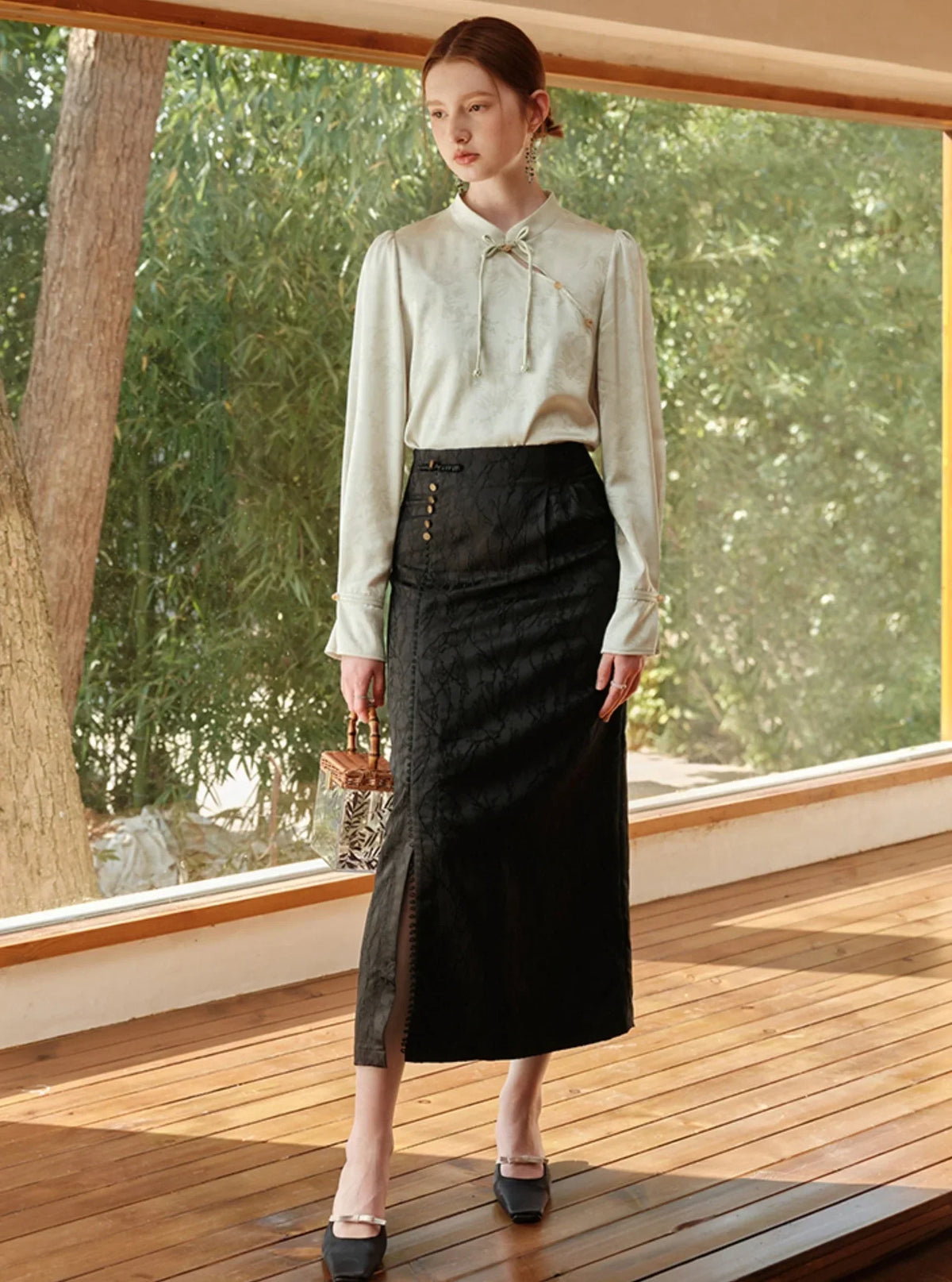 Black High Waist Jacquard Skirt