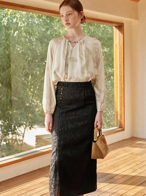 Black High Waist Jacquard Skirt
