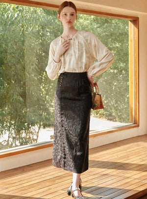 Black High Waist Jacquard Skirt